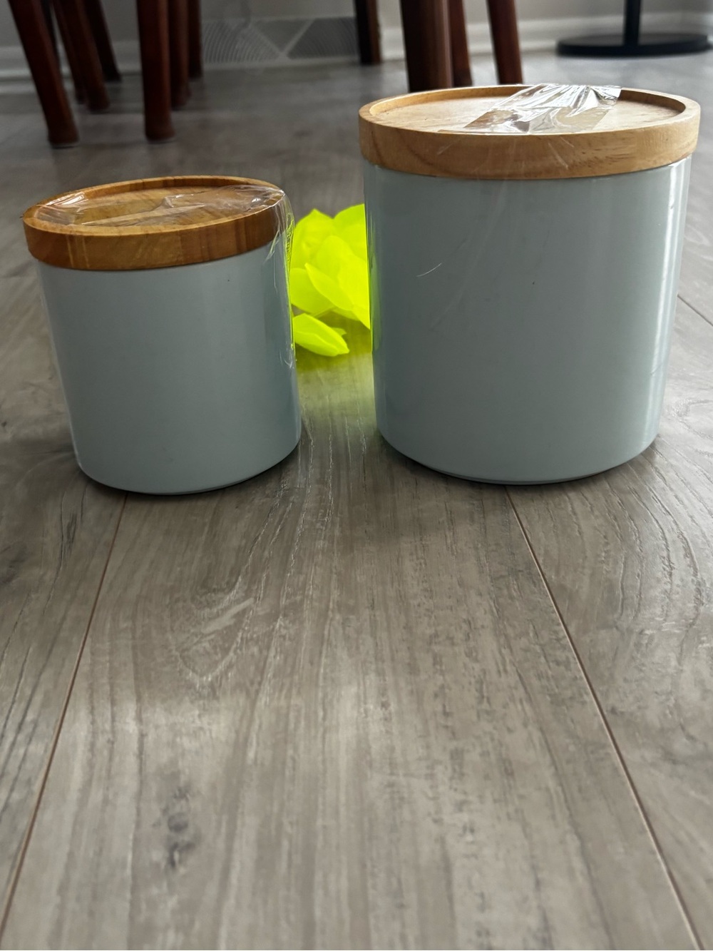 Set of Two Ceramic Storage Canisters with Bamboo Lids